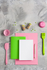 Cooking baking for kids flat lay background for recipe