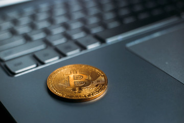 coin bitcoin on the computer. the concept of virtual crypto currency.
