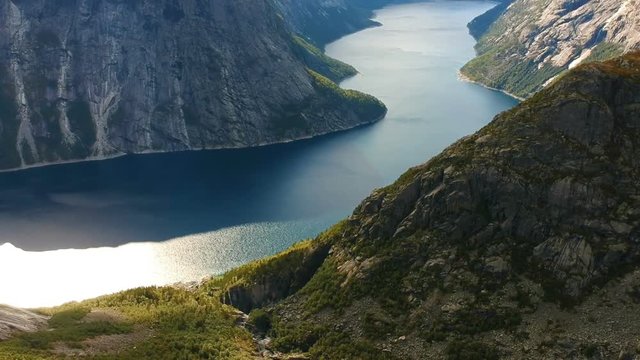Aerial view. Amazing Norway fjord near Trolltunga.