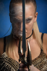 Fototapeta premium Strong tribal woman warrior, moon goddess or a priestess