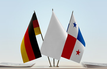 Flags of Germany and Panama with a white flag in the middle