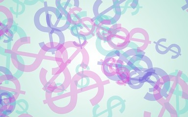 Multicolored translucent dollar signs on white background. Green tones. 3D illustration