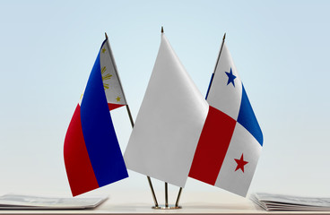 Flags of Philippines and Panama with a white flag in the middle