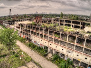 Aerial View of the Famous Abandoned Packard Plant in Detroit
