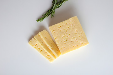 cheese cut into white background