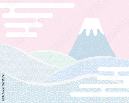 青海波と富士山和風の背景素材wall Mural Wallpaper Murals Hiro