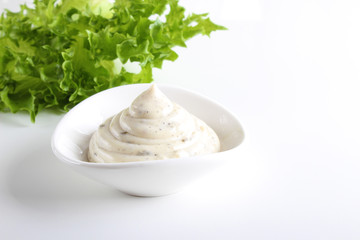 mayonnaise sauce, sour cream on white background