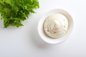 mayonnaise sauce, sour cream on white background