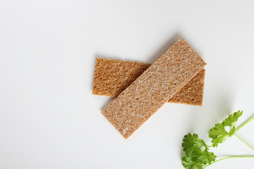 rye cpispbread on a white background