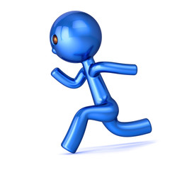 runner cartoon character blue man stylized champion number one 1. motion guy run forward, fast chase. sport, healthy lifestyle symbol. 3d rendering