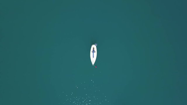 Sailingboat from the bird's eye view on the Lake W&radic;&part;rth in Carinthia - Austria