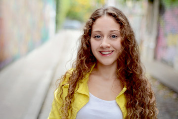 Close up of a young woman.