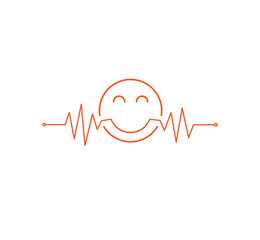 happy emoticon heart beat pulse line graphic vector illustration
