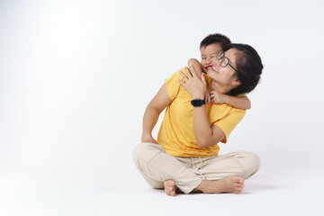 Fototapeta na wymiar Happy Asian mother and her son