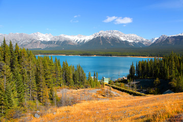 Scenic lake in Banff national park with clear water