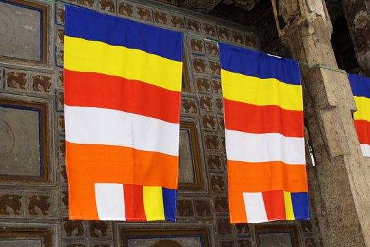 The Buddhist prayer flags around the Temple of the Sacred Tooth in Kandy