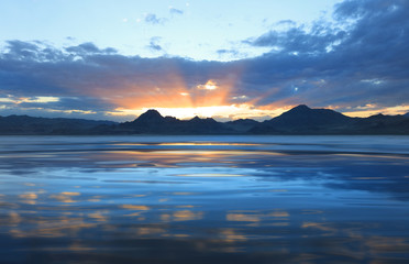 Sun set reflection in Bonneville salt flats