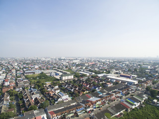 Fototapeta premium High angle of cityscape by drone. Cityscape and blue sky.
