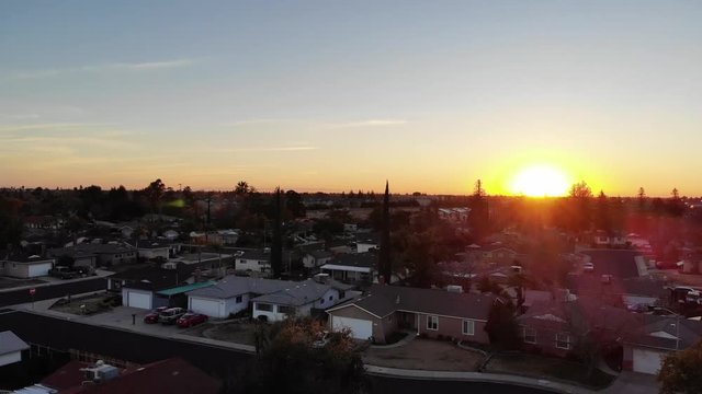 Beautiful aerial drone shot of a suburb in Clovis California.