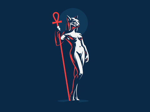 Egyptian goddess Bastet. Vector illustration.