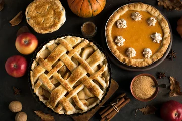 Fotobehang Thanksgiving pumpkin and apple pies © mizina