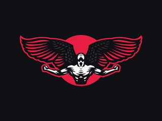 Angel man. Vector emblem.