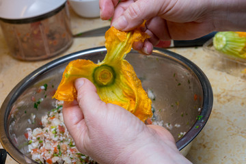 Stuffed zucchini flowers / squash blossom