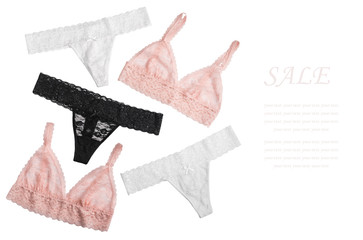 Beautiful lace lingerie isolated on white background. Beauty, fashion blogger concept