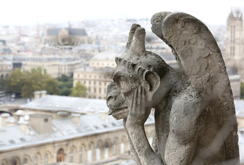 Fototapeta na wymiar thinking figure called Chimera or grotesque in Paris from Bell t