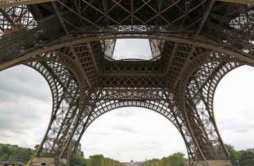 Eiffel tower from below in Paris France