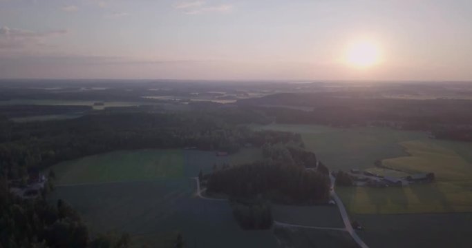Foggy sunset on countryside scenery