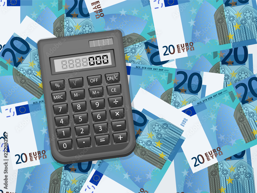 Wall mural calculator on twenty euro background