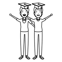 men students celebrating with hat graduation