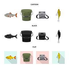 Vector illustration of fish and fishing icon. Collection of fish and equipment stock symbol for web.