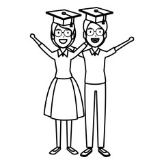 couple of students celebrating with hat graduation