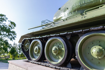 Fototapeta na wymiar Soviet tank on a public memorial place in Burg / Germany