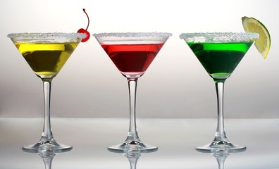 Martini Drinks In Various Colors With Decors