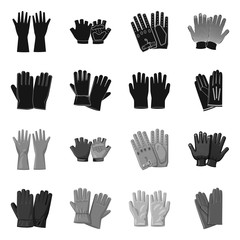 Isolated object of glove and winter logo. Collection of glove and equipment stock vector illustration.