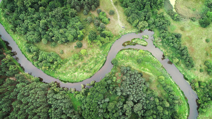 Aerial landscape from the drone - natural river - obrazy, fototapety, plakaty