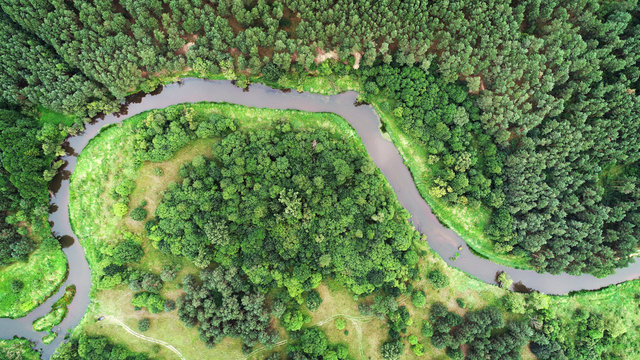 Aerial landscape from the drone - natural river