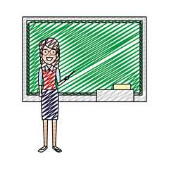 teacher woman with pointer and chalkboard
