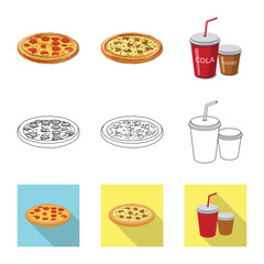 Vector design of pizza and food sign. Set of pizza and italy stock vector illustration.