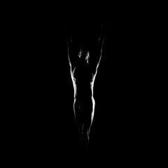 Black and white silhouette of male ballet dancer.