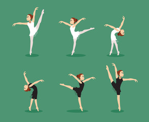 Manga Girl Ballet Three Poses Set Vector Illustration