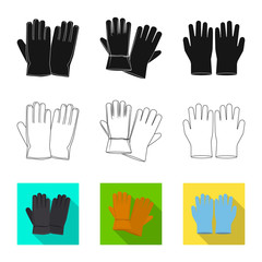Vector design of glove and winter symbol. Set of glove and equipment stock vector illustration.