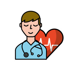doctor character with stethoscope heart rate care
