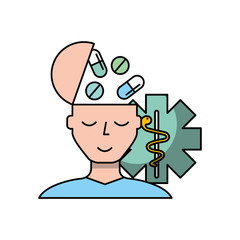 patient man head with medication caduceus