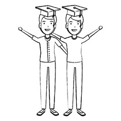 men students celebrating with hat graduation