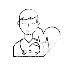 doctor character with stethoscope heart rate care