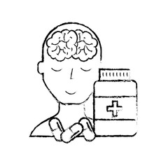 portrait human character mental brain bottle medicine capsule